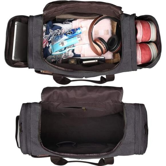 S-ZONE Canvas Duffel Bag Travel Weekend Overnight Bag w/ Shoes